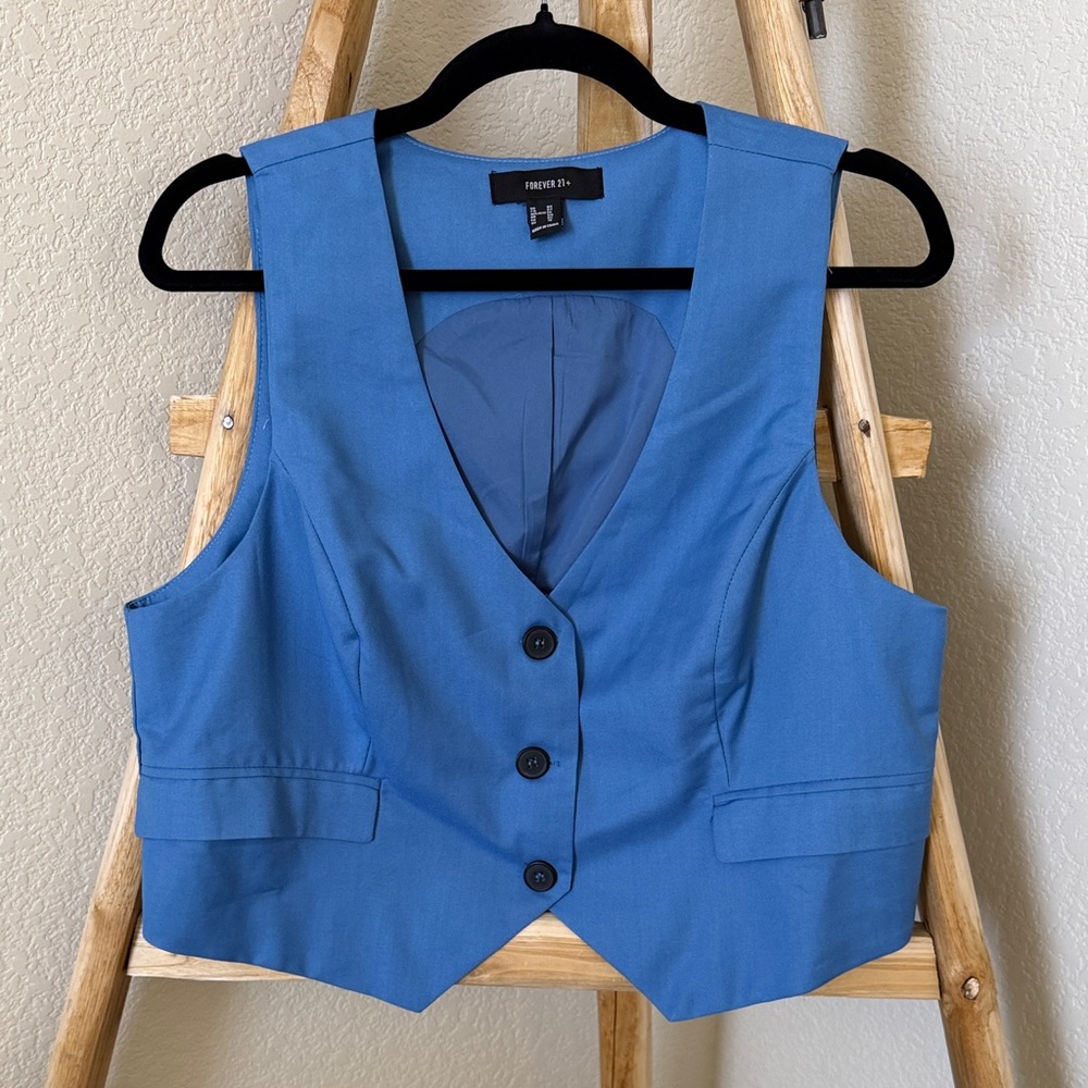Forever 21 Cobalt Blue Cropped Tailored Vest